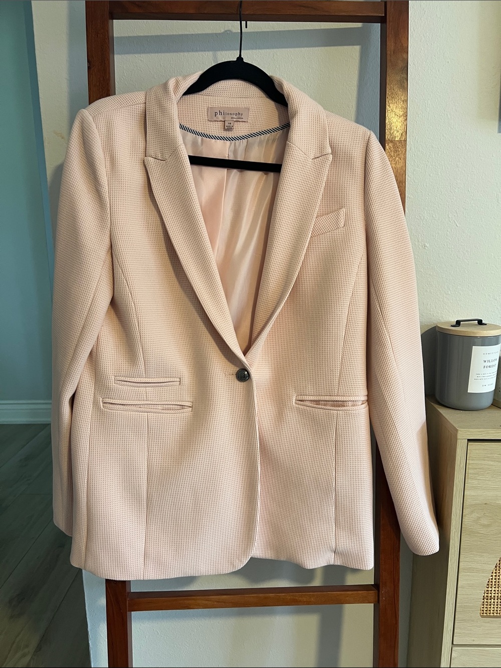 Philosophy Pink Waffle Design Notched Collar One Button Closure Blazer Jacket